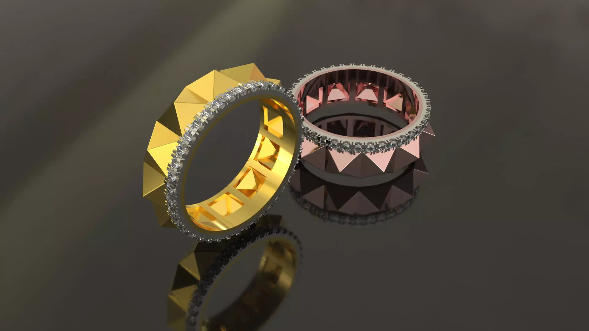 wedding band pyramid with diamonds sz 18 mm 3D print model