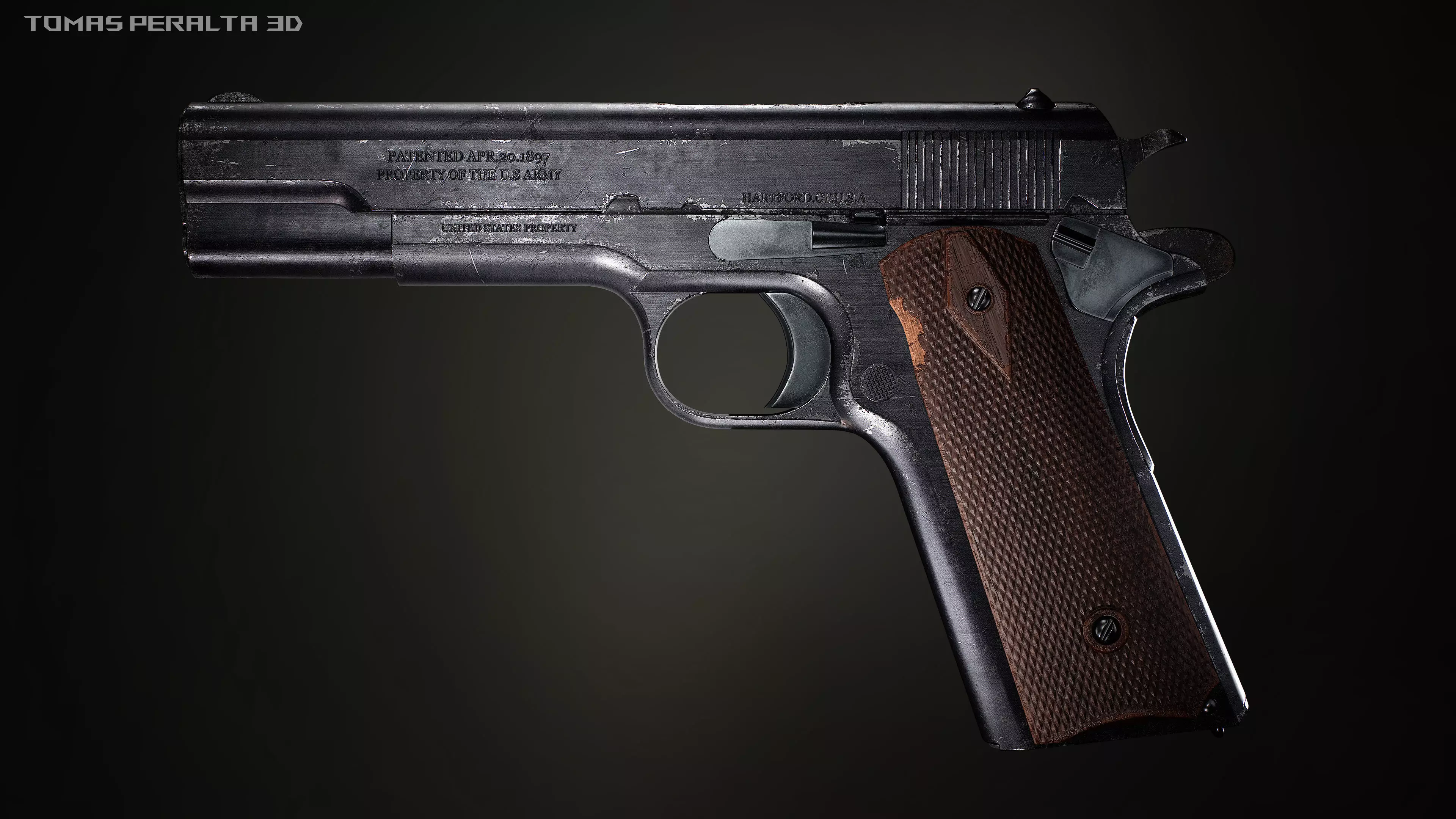 M1911 Pistol Low-poly 3D model_0
