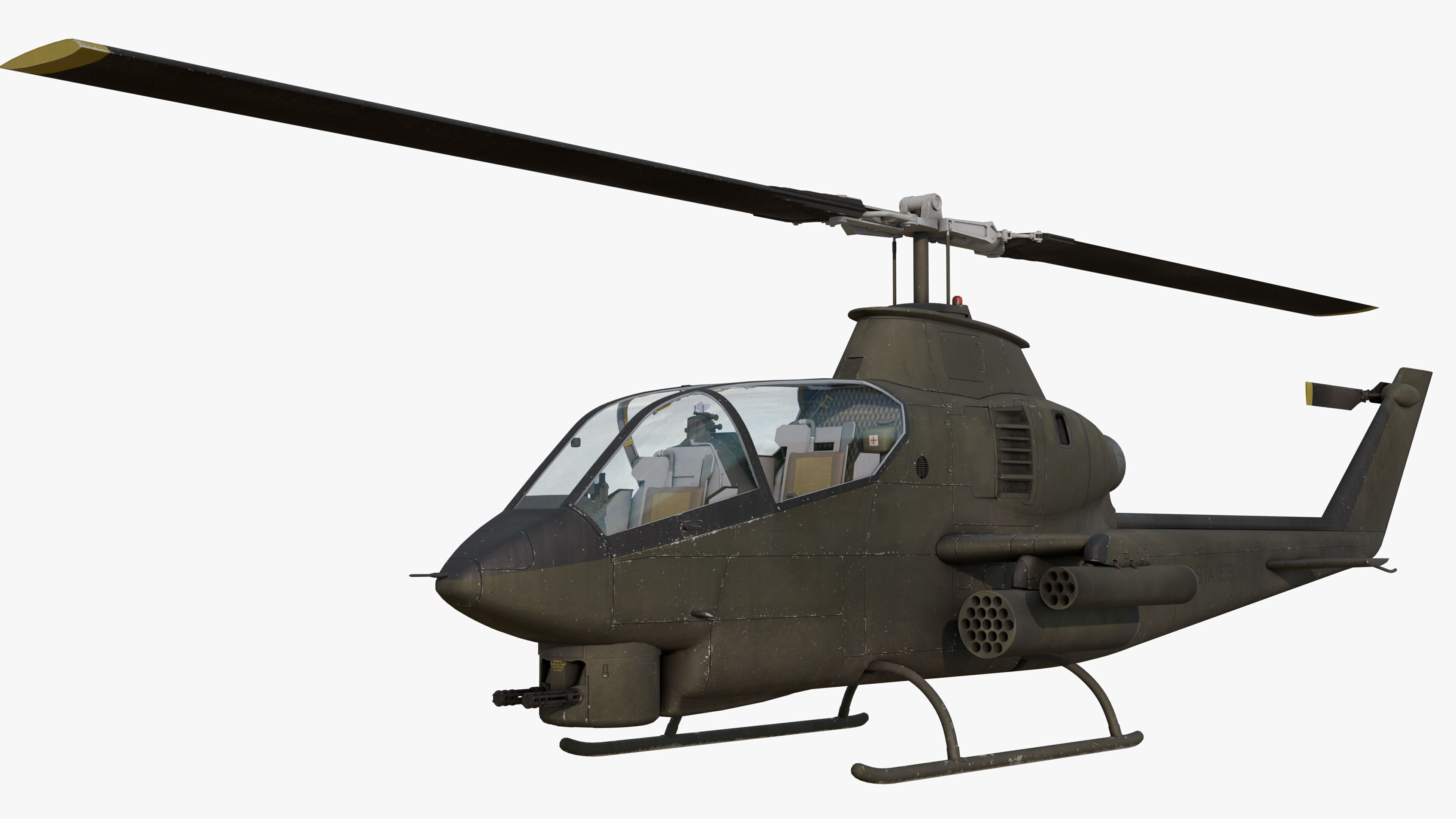 AH1G Cobra US Army Attack Helicopter Game Ready PBR 8K Model Low-poly 3D model_11