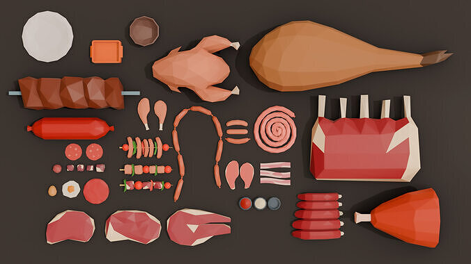 Collection  41 Meat Low Poly Low-poly 3D model 6