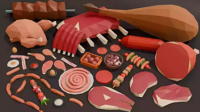 Collection  41 Meat Low Poly Low-poly 3D model