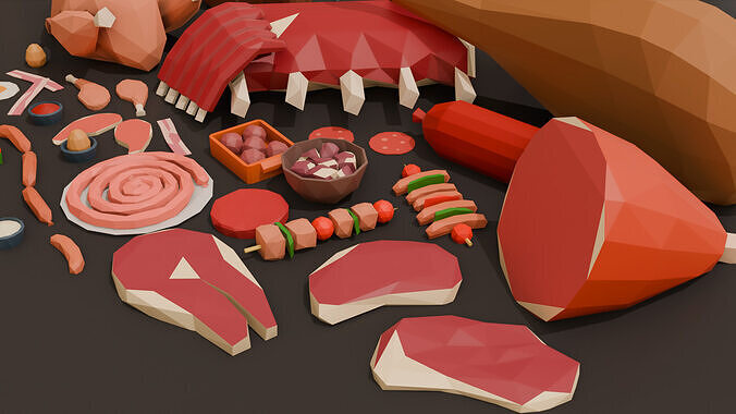Collection  41 Meat Low Poly Low-poly 3D model 2