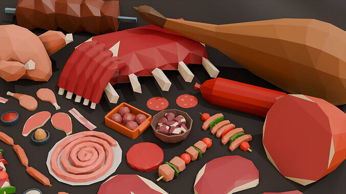 Collection  41 Meat Low Poly Low-poly 3D model 4