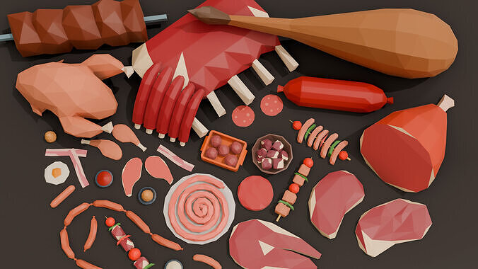 Collection  41 Meat Low Poly Low-poly 3D model 5