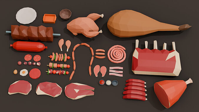 Collection  41 Meat Low Poly Low-poly 3D model 7