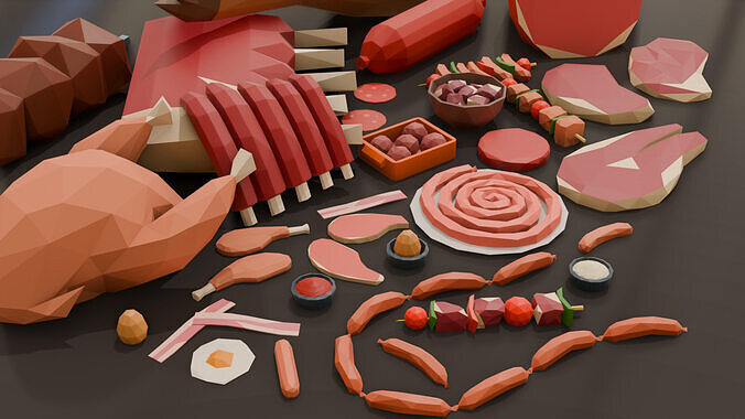 Collection  41 Meat Low Poly Low-poly 3D model 3