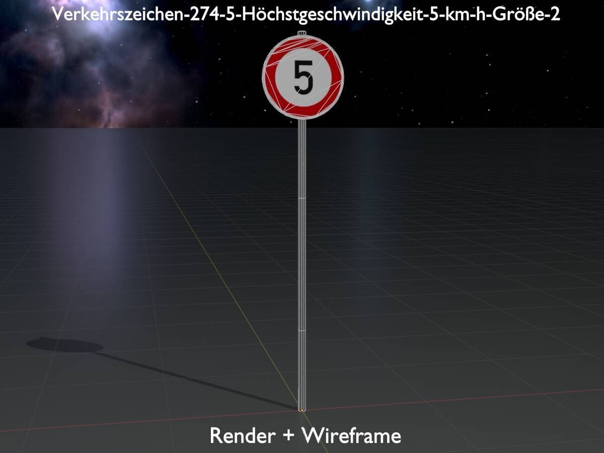 Traffic sign 274-5 Speed limit 5 km h Size-2 Low-poly 3D model_8