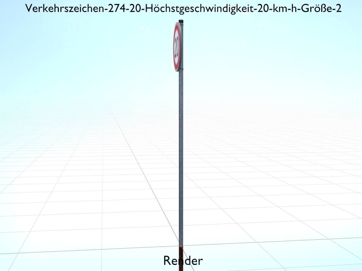 Traffic sign 274-20 Speed limit 20 km h Size-2 Low-poly 3D model_18