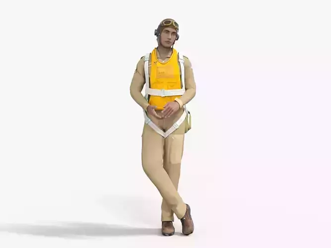 Pilot of WW2 Uniform Rigged Animated