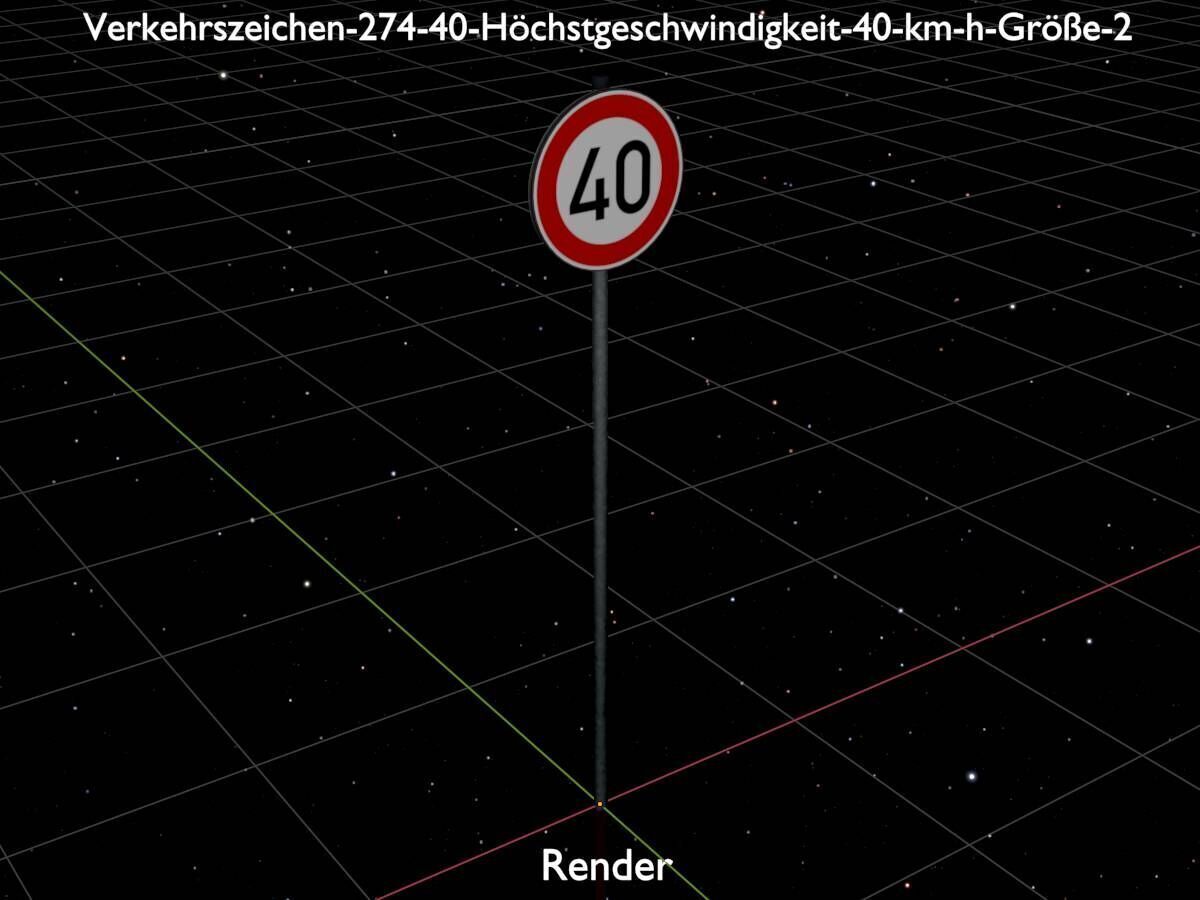 Traffic sign 274-40 Speed limit 40 km h Size-2 Low-poly 3D model_20
