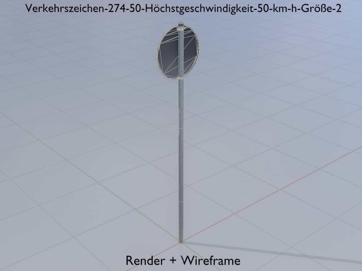 Traffic sign 274-50 Speed limit 50 km h Size-2 Low-poly 3D model_6