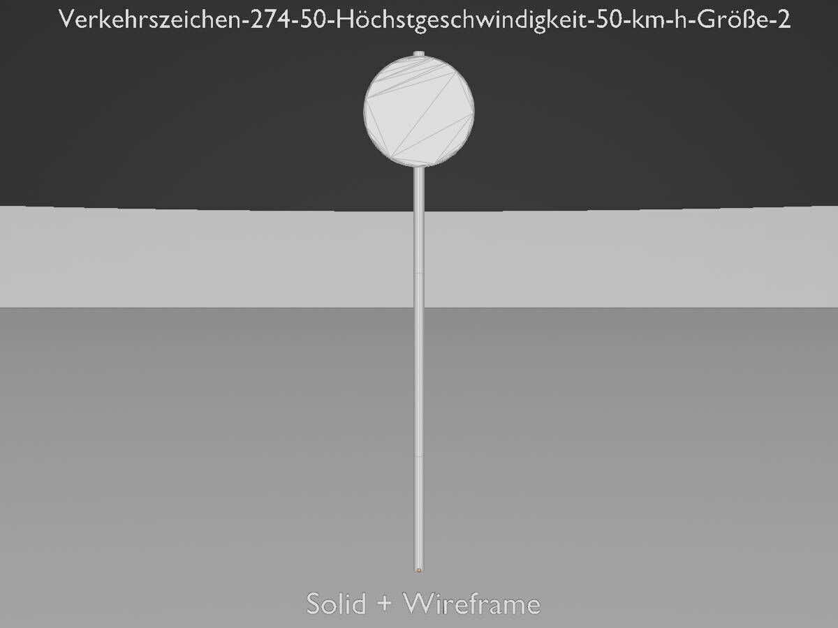 Traffic sign 274-50 Speed limit 50 km h Size-2 Low-poly 3D model_12
