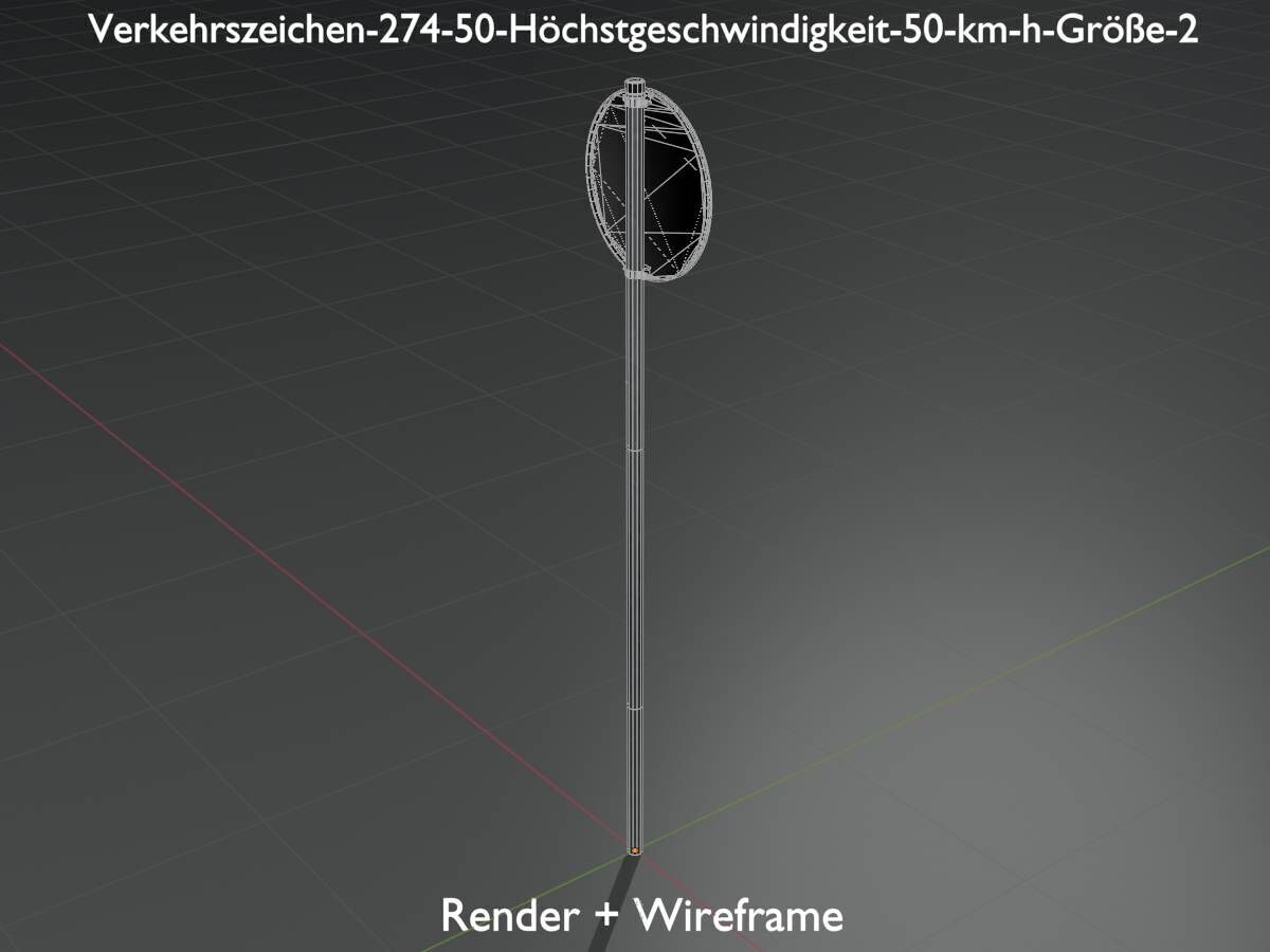 Traffic sign 274-50 Speed limit 50 km h Size-2 Low-poly 3D model_7