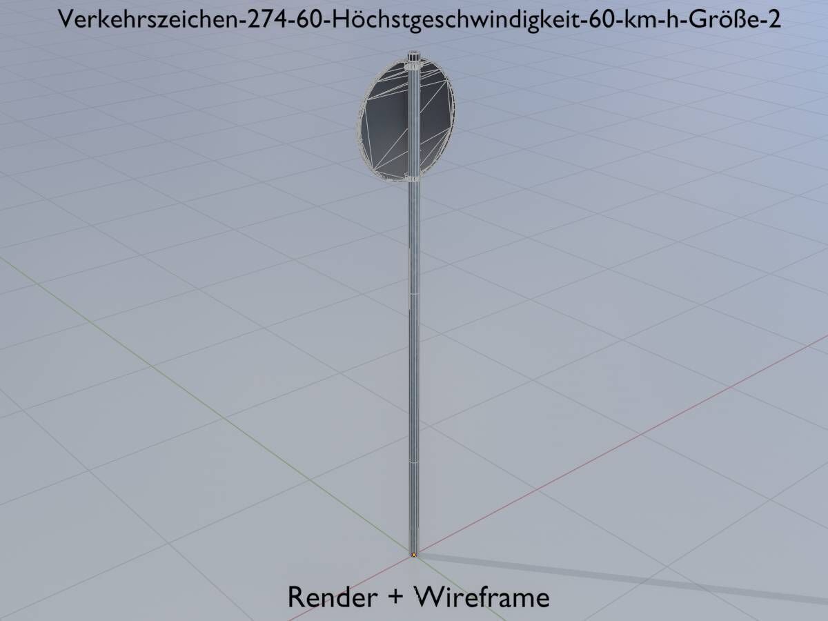 Traffic sign 274-60 Speed limit 60 km h Size-2 Low-poly 3D model_6