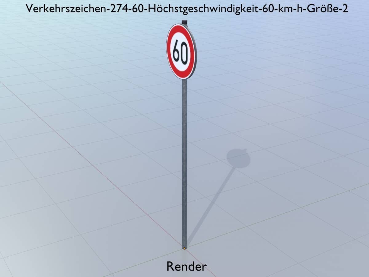 Traffic sign 274-60 Speed limit 60 km h Size-2 Low-poly 3D model_13