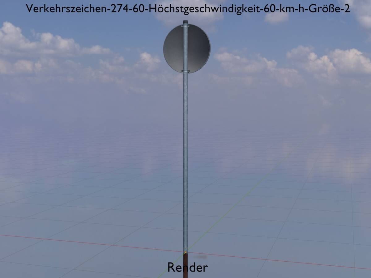 Traffic sign 274-60 Speed limit 60 km h Size-2 Low-poly 3D model_19