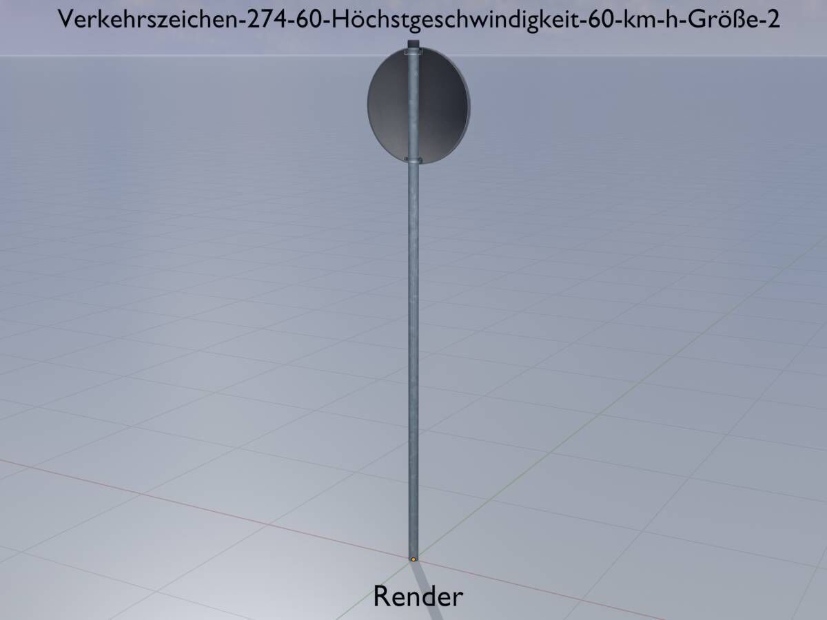Traffic sign 274-60 Speed limit 60 km h Size-2 Low-poly 3D model_15