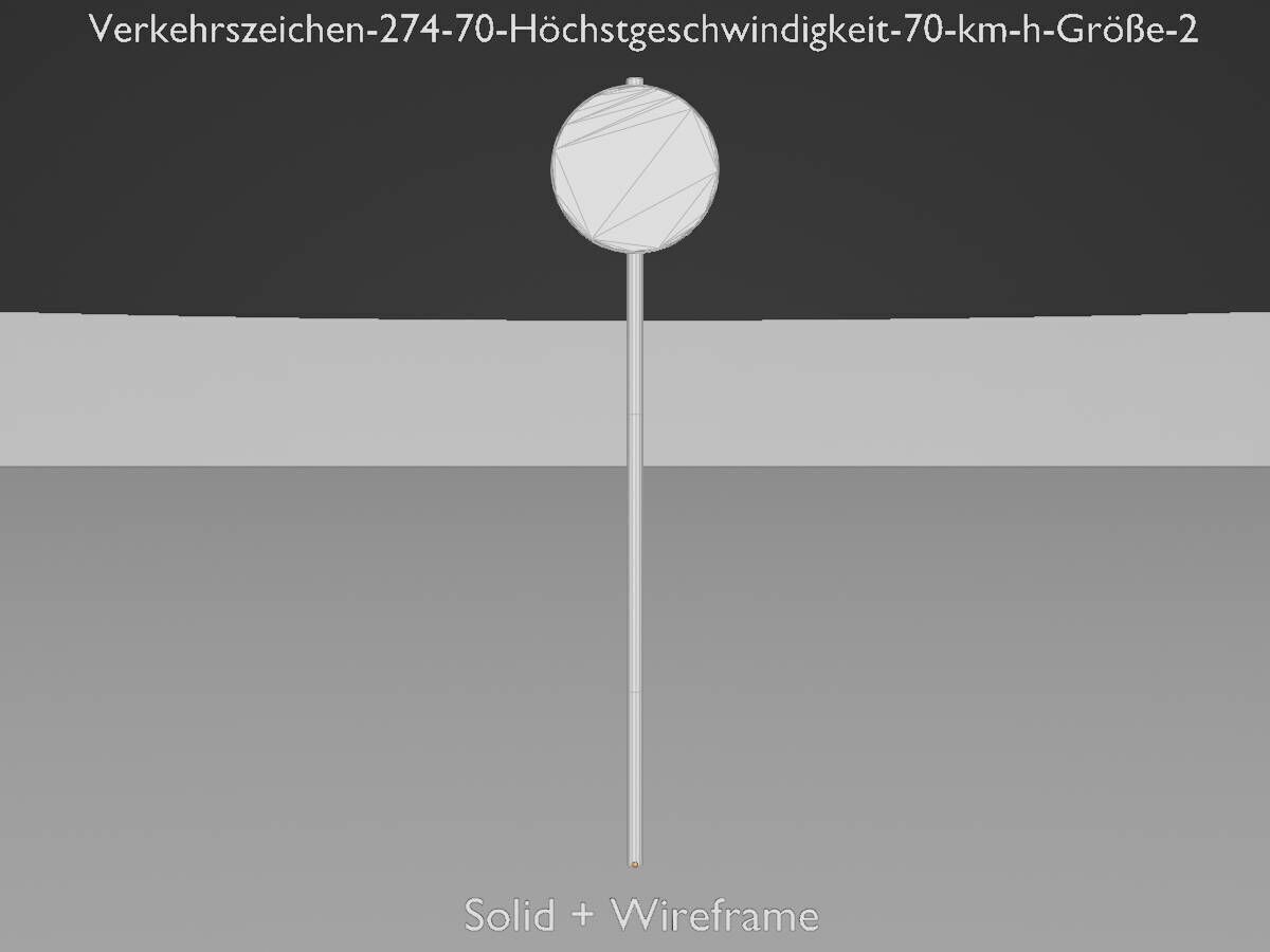 Traffic sign 274-70 Speed limit 70 km h Size-2 Low-poly 3D model_12