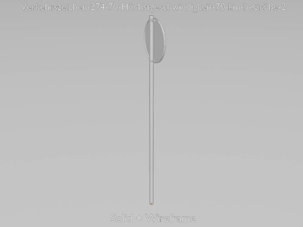 Traffic sign 274-70 Speed limit 70 km h Size-2 Low-poly 3D model_11