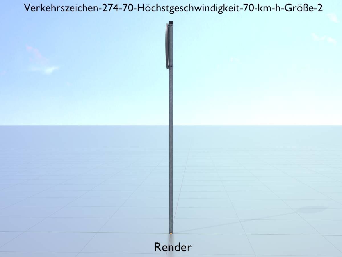 Traffic sign 274-70 Speed limit 70 km h Size-2 Low-poly 3D model_14