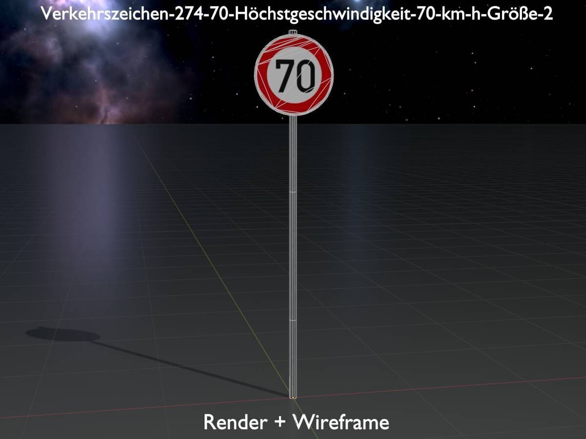 Traffic sign 274-70 Speed limit 70 km h Size-2 Low-poly 3D model_8