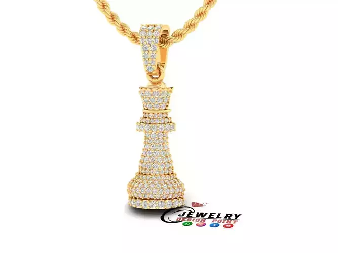 Custom 3D Queen Chess Pendant - Queen Diamond Necklace