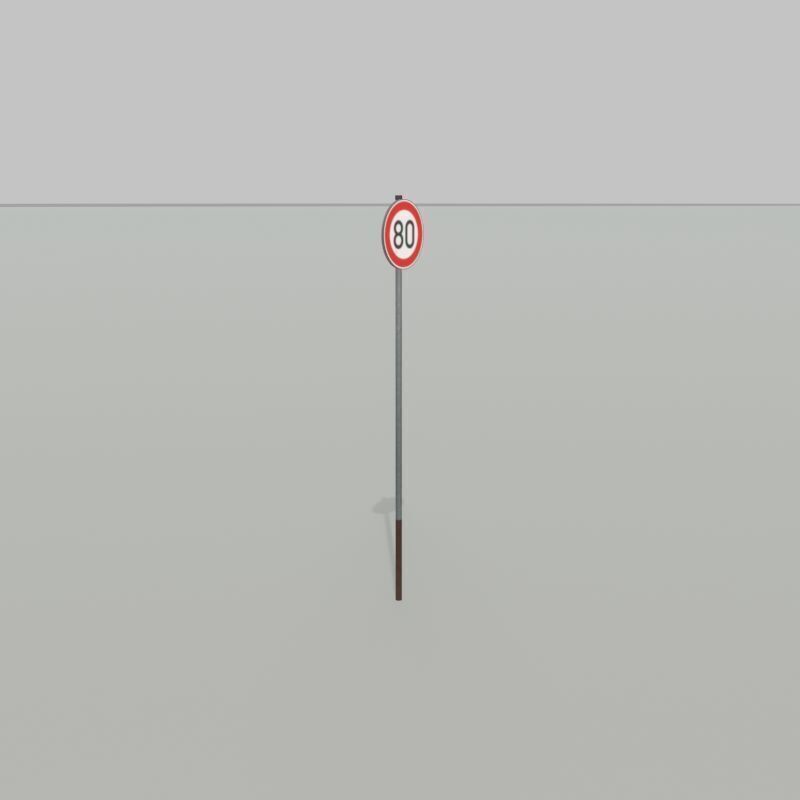 Traffic sign 274-80 Speed limit 80 km h Size-2 Low-poly 3D model_30