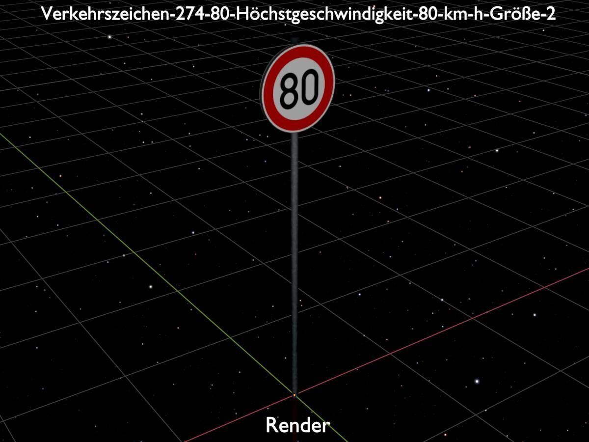 Traffic sign 274-80 Speed limit 80 km h Size-2 Low-poly 3D model_20
