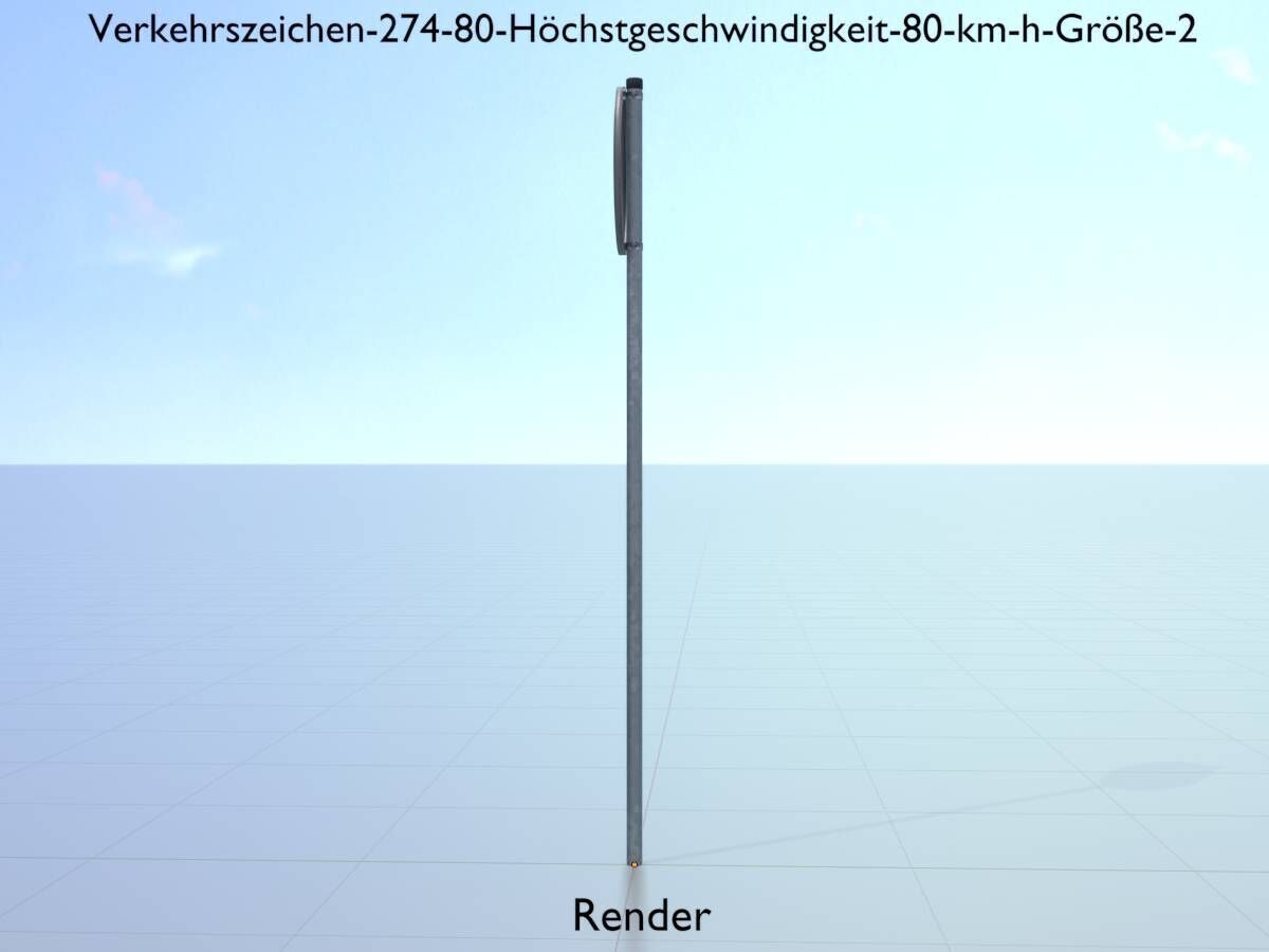 Traffic sign 274-80 Speed limit 80 km h Size-2 Low-poly 3D model_14