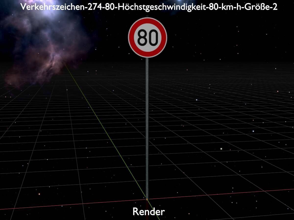 Traffic sign 274-80 Speed limit 80 km h Size-2 Low-poly 3D model_17