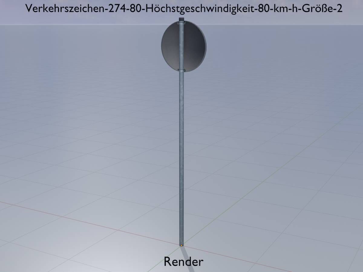 Traffic sign 274-80 Speed limit 80 km h Size-2 Low-poly 3D model_15