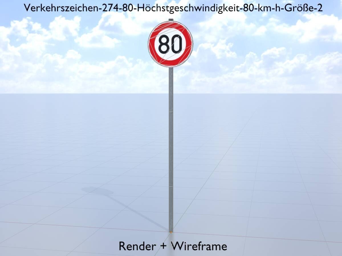 Traffic sign 274-80 Speed limit 80 km h Size-2 Low-poly 3D model_5