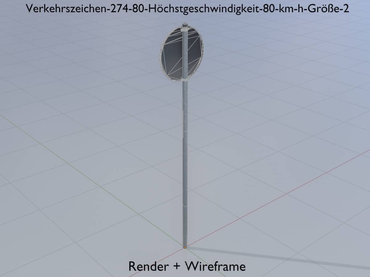 Traffic sign 274-80 Speed limit 80 km h Size-2 Low-poly 3D model_6