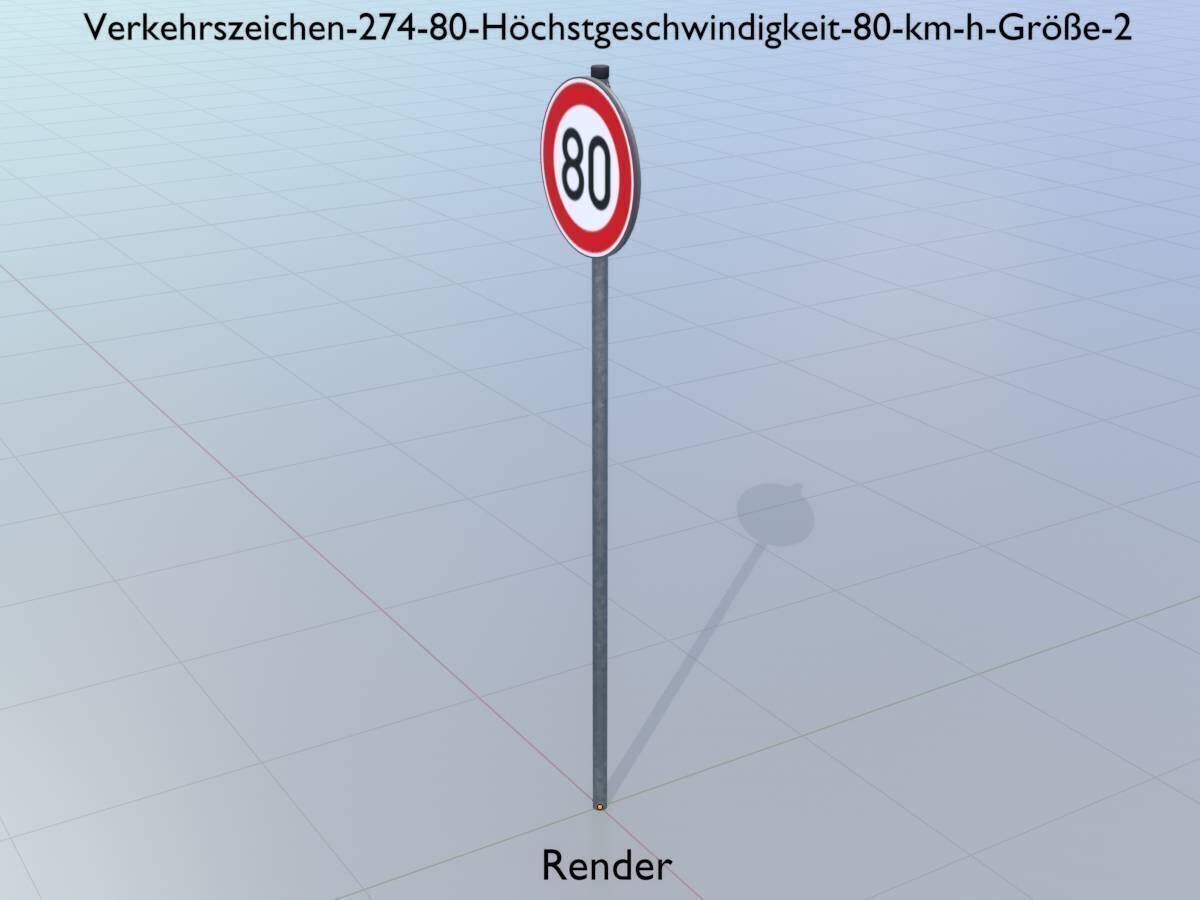 Traffic sign 274-80 Speed limit 80 km h Size-2 Low-poly 3D model_13