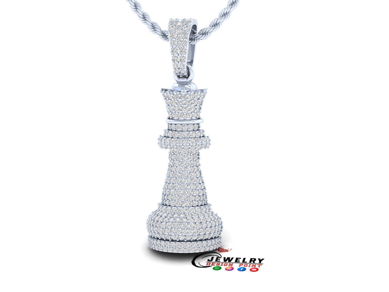 Custom 3D Queen Chess Pendant - Queen Diamond Necklace 3D print model_3
