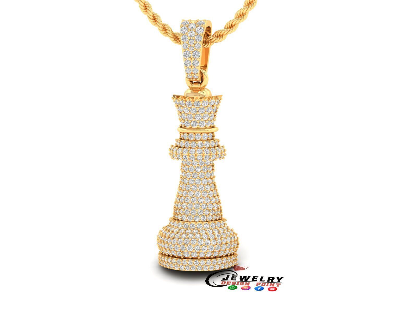 Custom 3D Queen Chess Pendant - Queen Diamond Necklace 3D print model_2