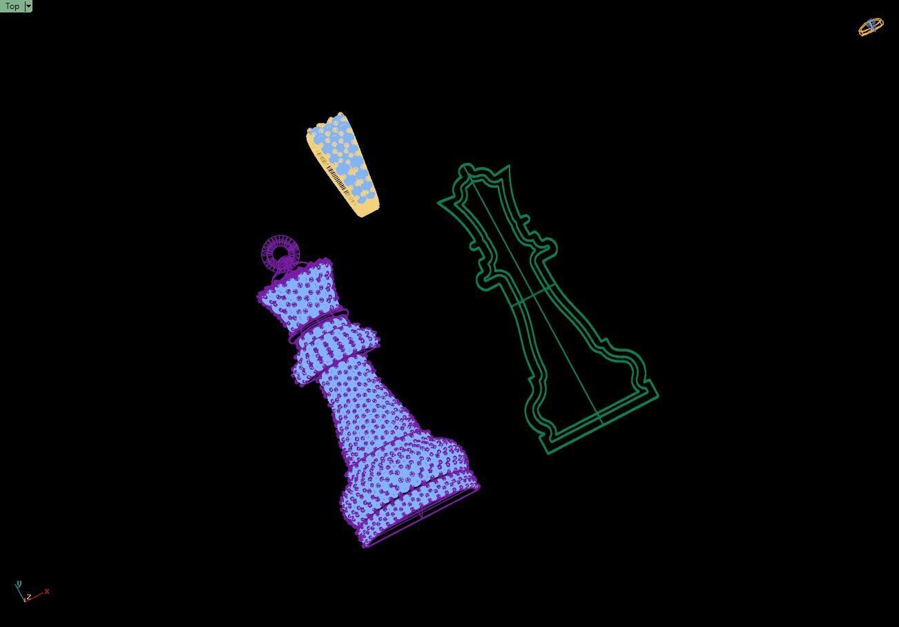 Custom 3D Queen Chess Pendant - Queen Diamond Necklace 3D print model_13