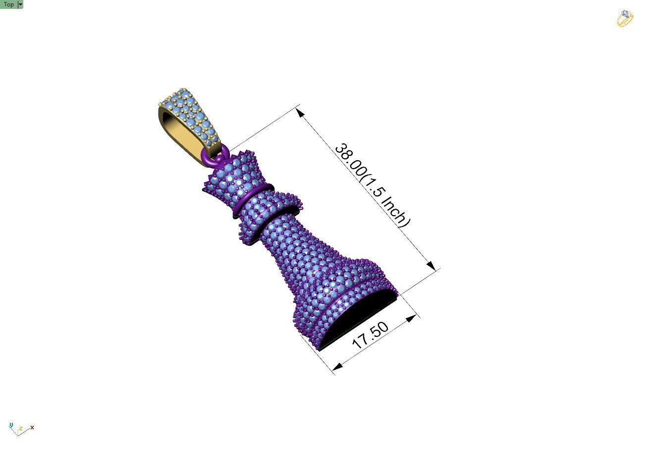 Custom 3D Queen Chess Pendant - Queen Diamond Necklace 3D print model_4