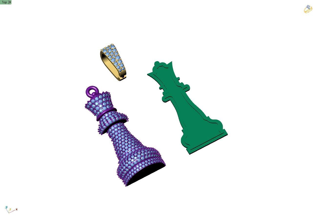 Custom 3D Queen Chess Pendant - Queen Diamond Necklace 3D print model_10