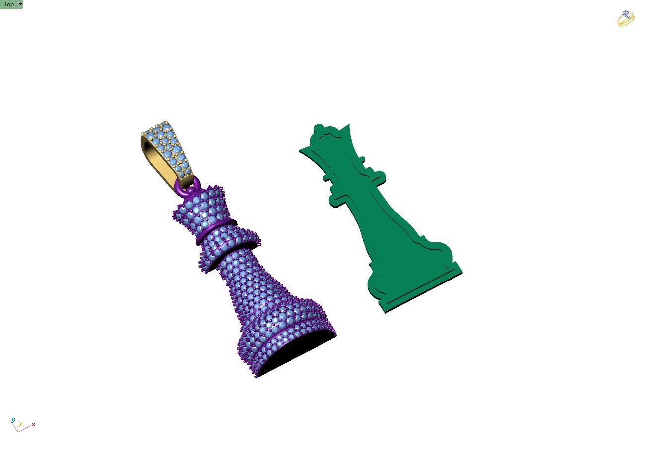 Custom 3D Queen Chess Pendant - Queen Diamond Necklace 3D print model_11