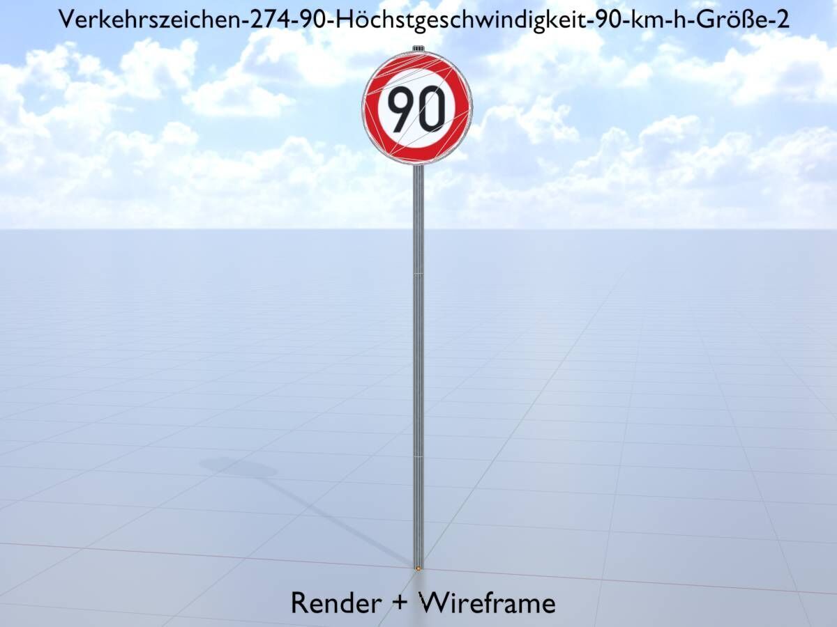 Traffic sign 274-90 Speed limit 90 km h Size-2 Low-poly 3D model_5