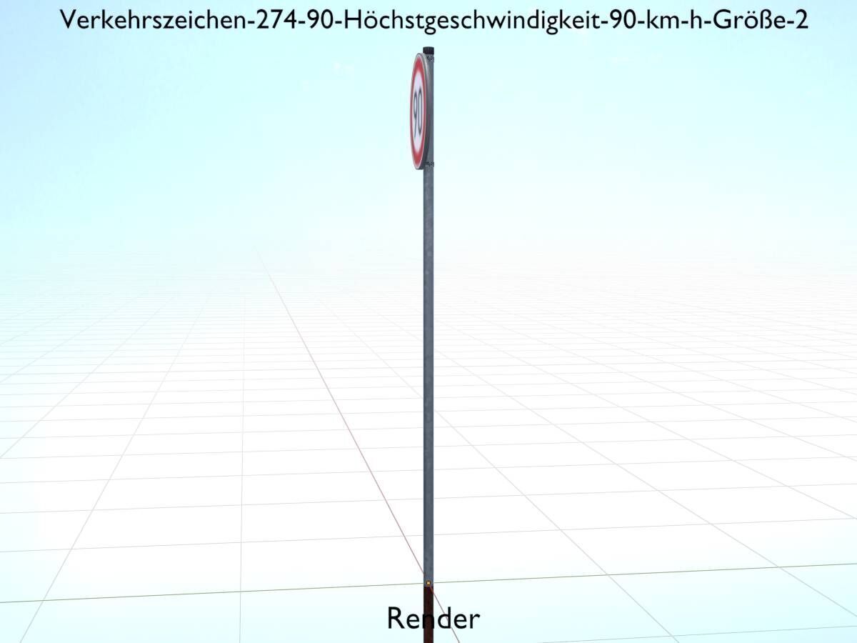 Traffic sign 274-90 Speed limit 90 km h Size-2 Low-poly 3D model_18