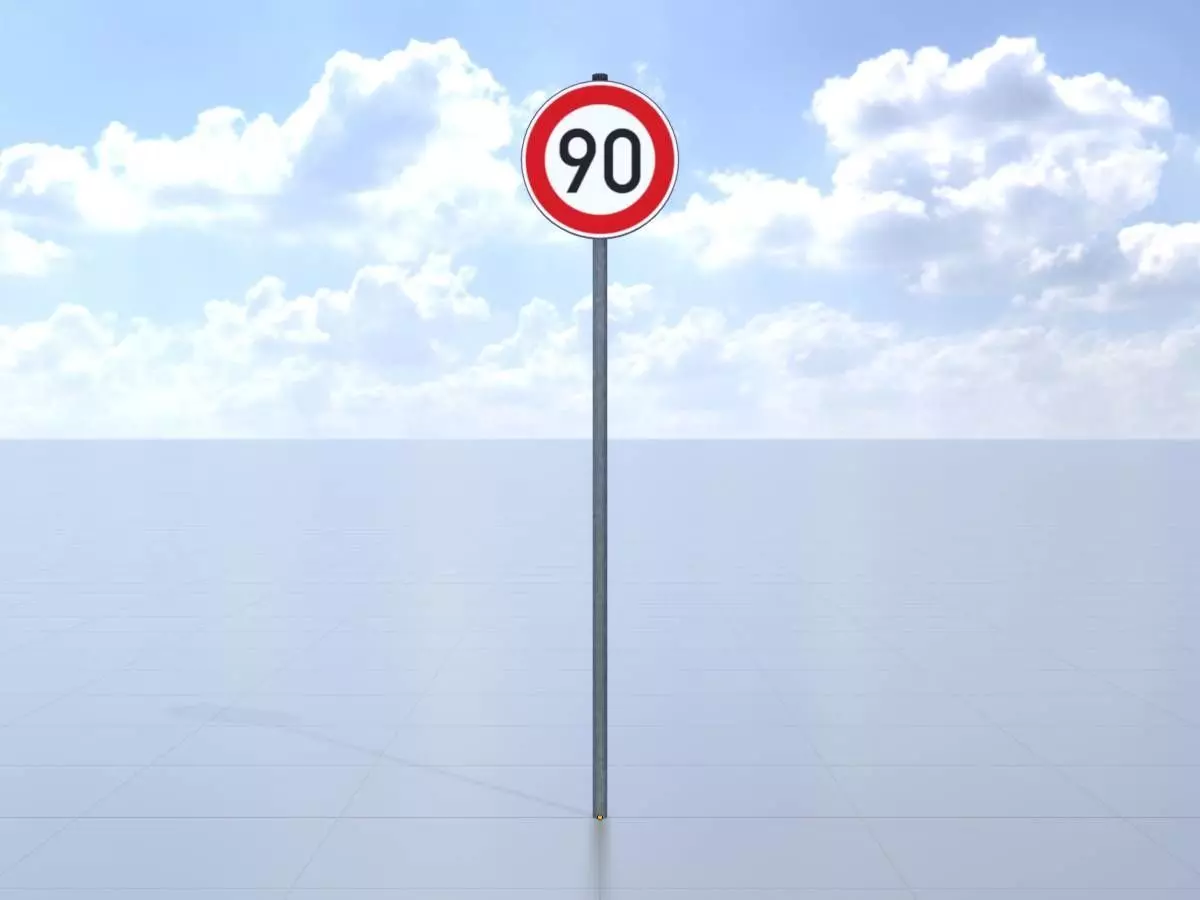 Traffic sign 274-90 Speed limit 90 km h Size-2 Low-poly 3D model_0