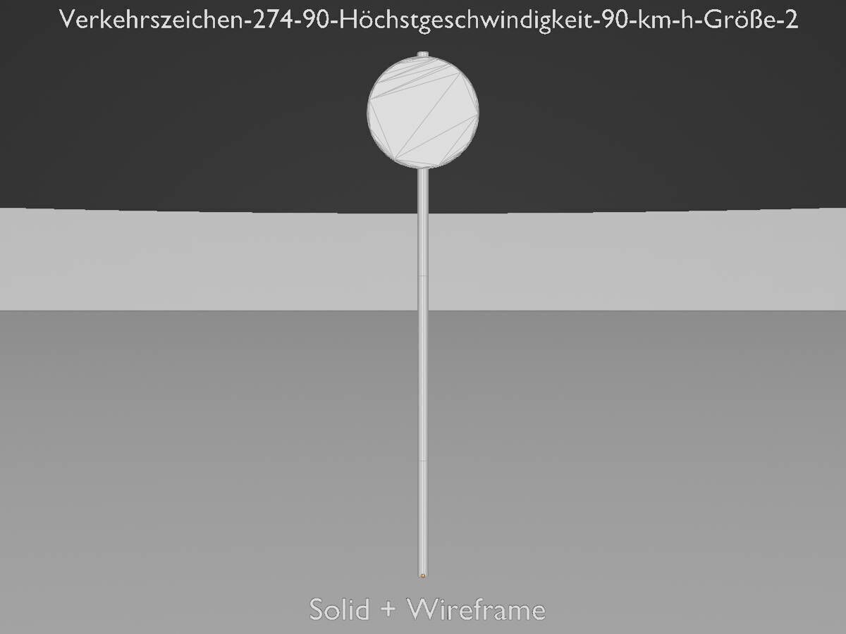 Traffic sign 274-90 Speed limit 90 km h Size-2 Low-poly 3D model_12