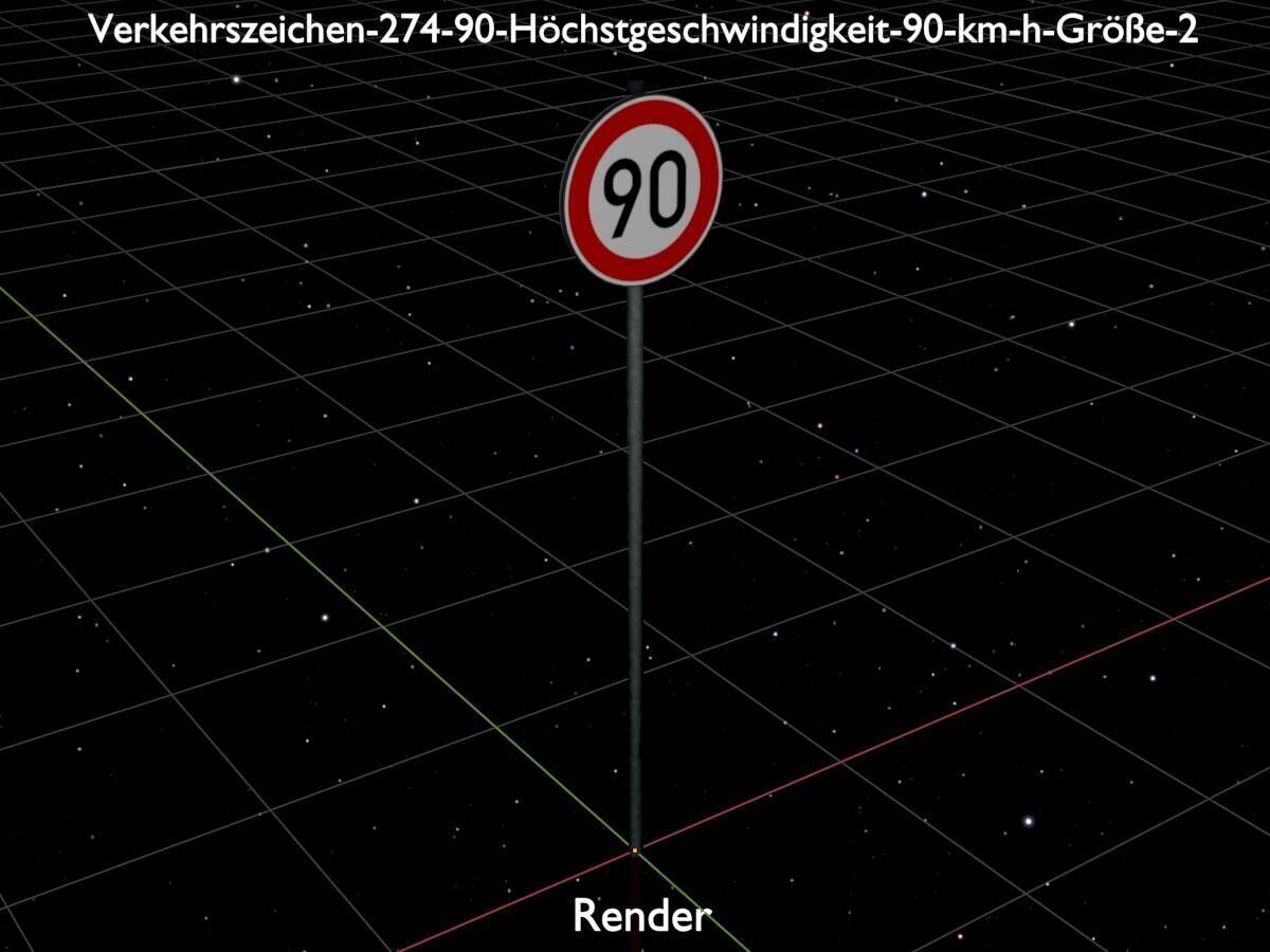 Traffic sign 274-90 Speed limit 90 km h Size-2 Low-poly 3D model_20