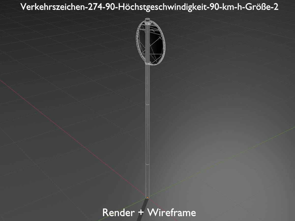 Traffic sign 274-90 Speed limit 90 km h Size-2 Low-poly 3D model_7