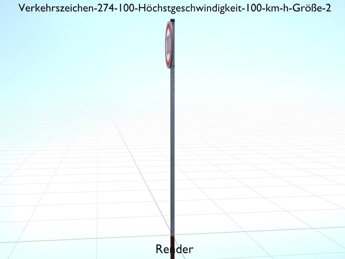 Traffic sign 274-100 Speed limit 100 km h Size-2 Low-poly 3D model_18