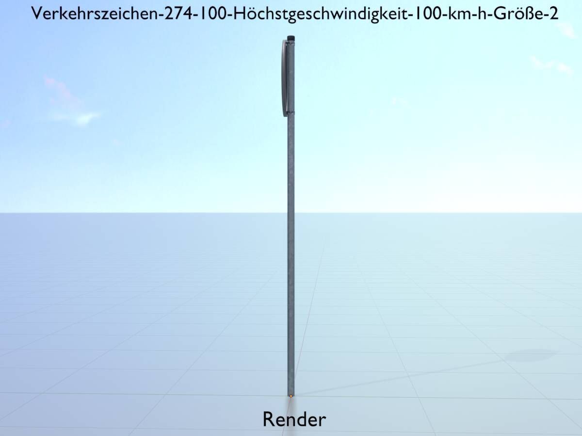 Traffic sign 274-100 Speed limit 100 km h Size-2 Low-poly 3D model_14