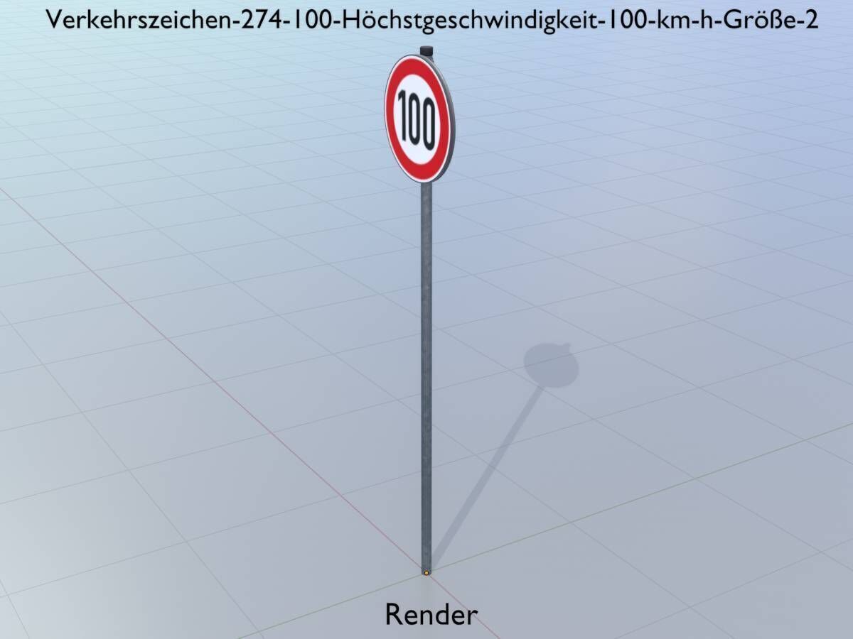 Traffic sign 274-100 Speed limit 100 km h Size-2 Low-poly 3D model_13