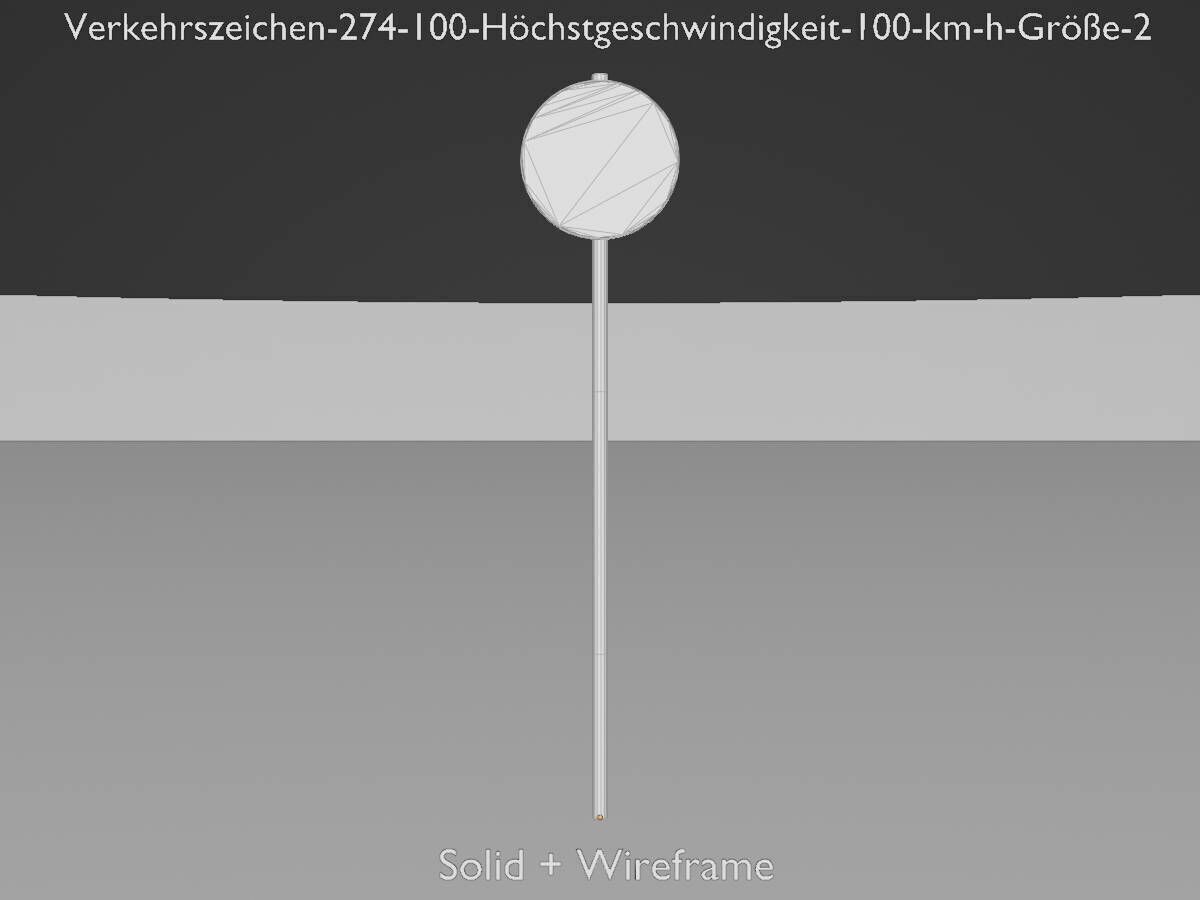 Traffic sign 274-100 Speed limit 100 km h Size-2 Low-poly 3D model_12